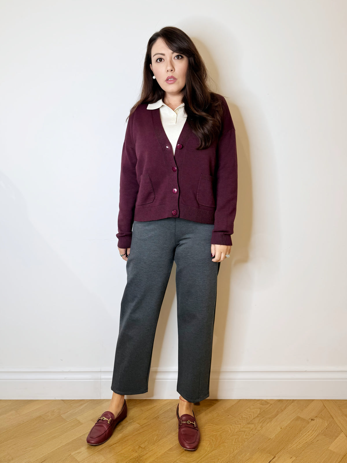 Cardigan bordeaux scollo a V