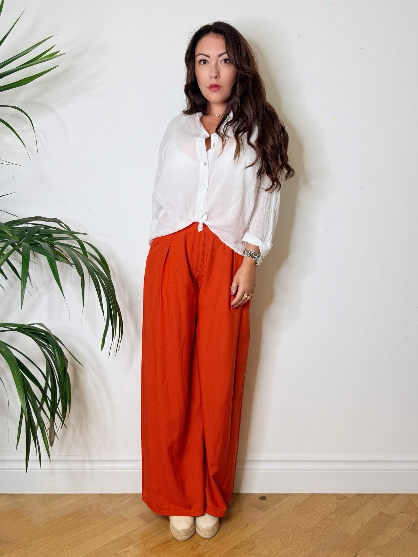 Pantaloni palazzo misto lino arancio