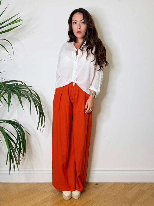 Pantaloni palazzo misto lino arancio