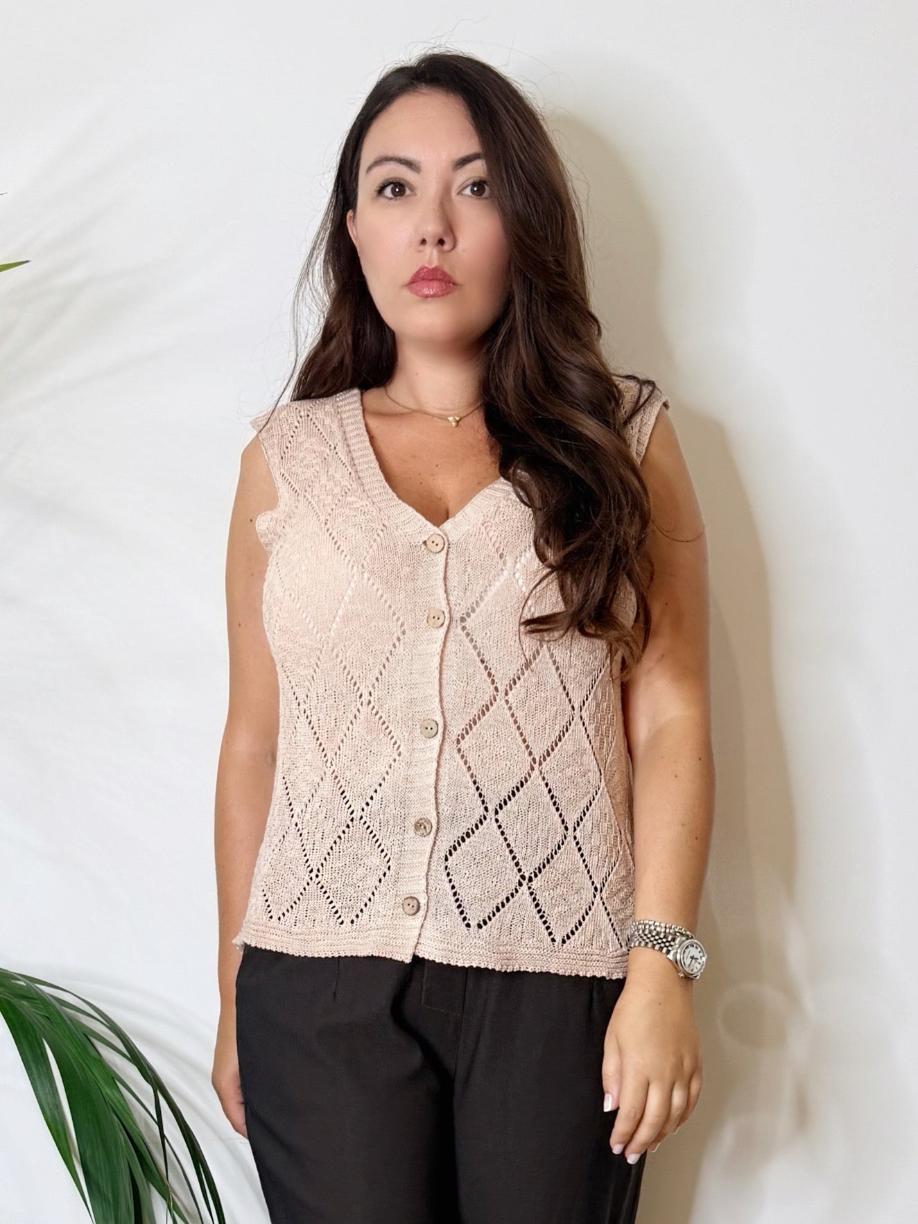 Gilet in maglia rosa nude