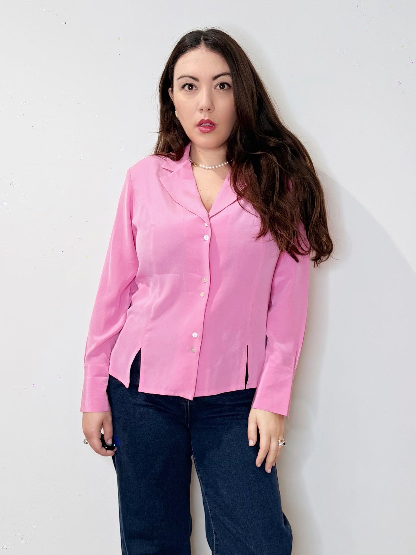 Camicia 100% seta rosa barbie