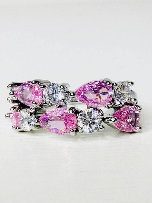 Anello riviera doppia fascia gocce rosa
