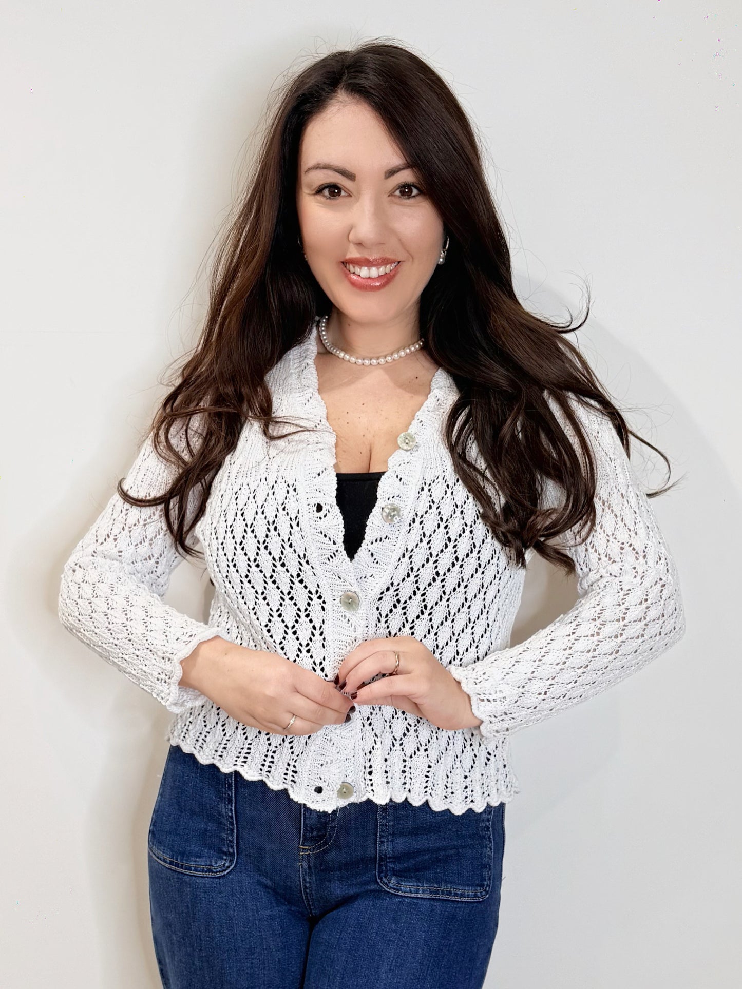 Cardigan traforato bianco