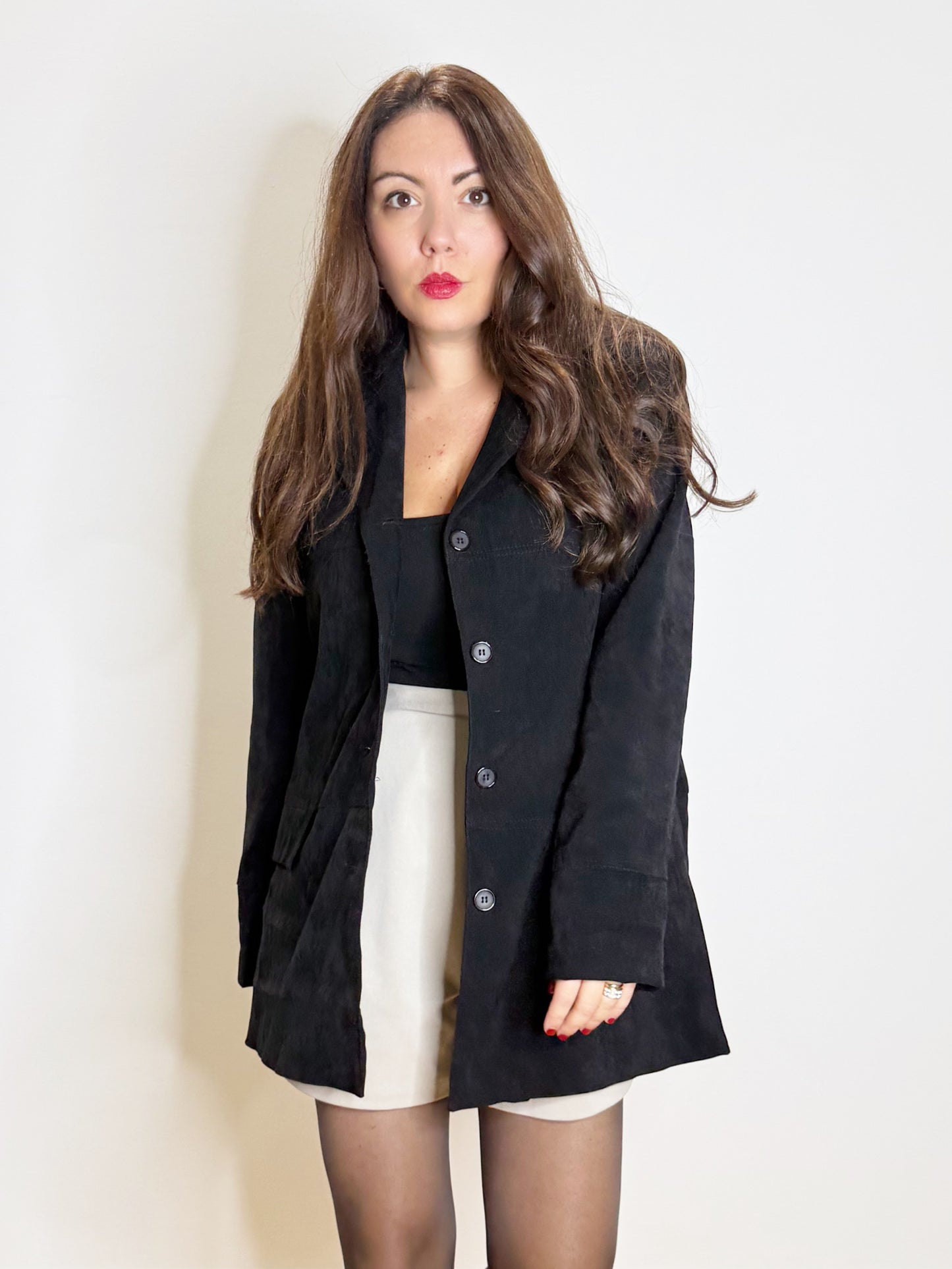 Giacca nera in simil suede