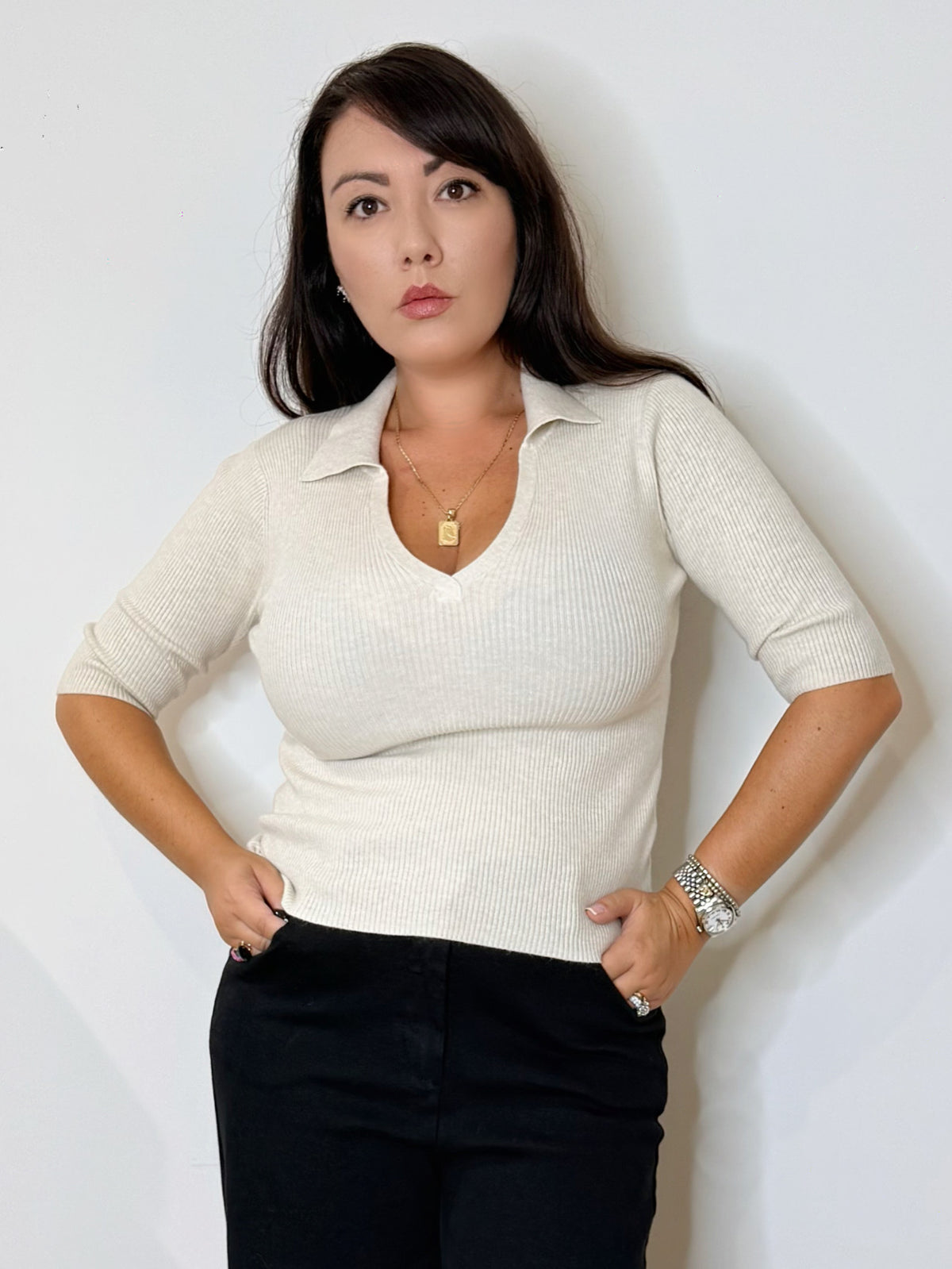 Maglia stile polo panna