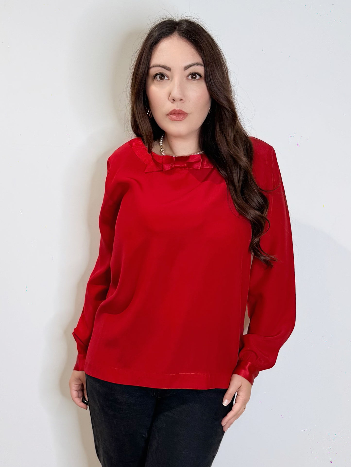 Camicia in pura seta rossa