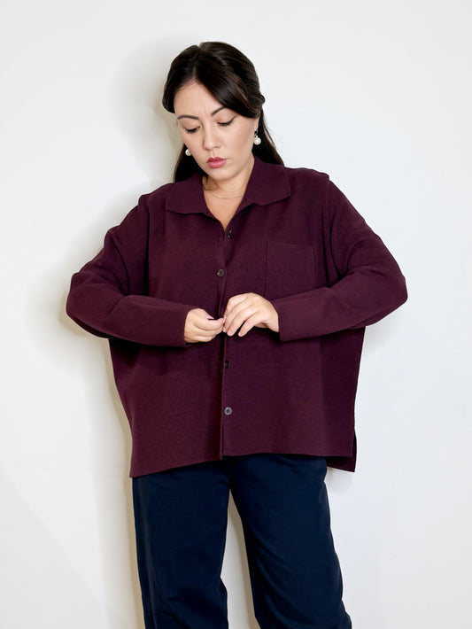 Maxi camicia in maglia burgundy