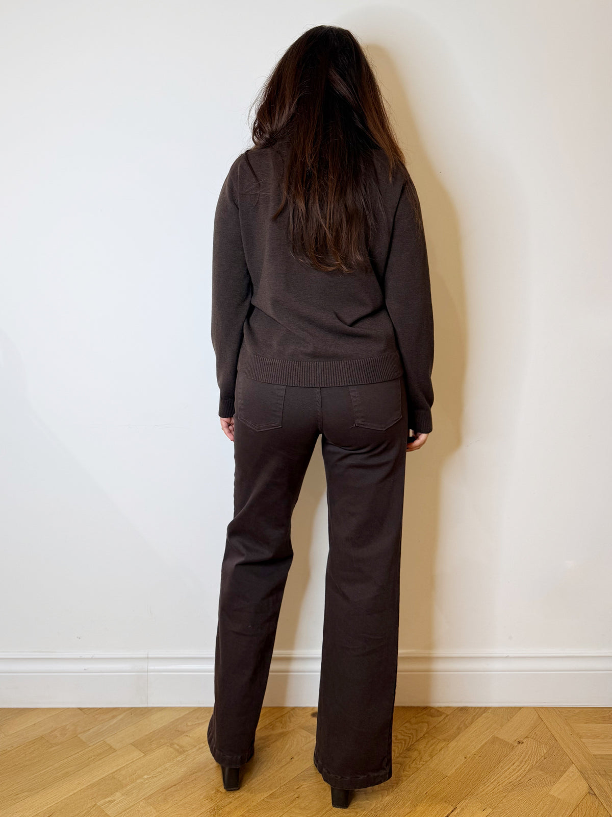 Pantalone jeans wide leg moro