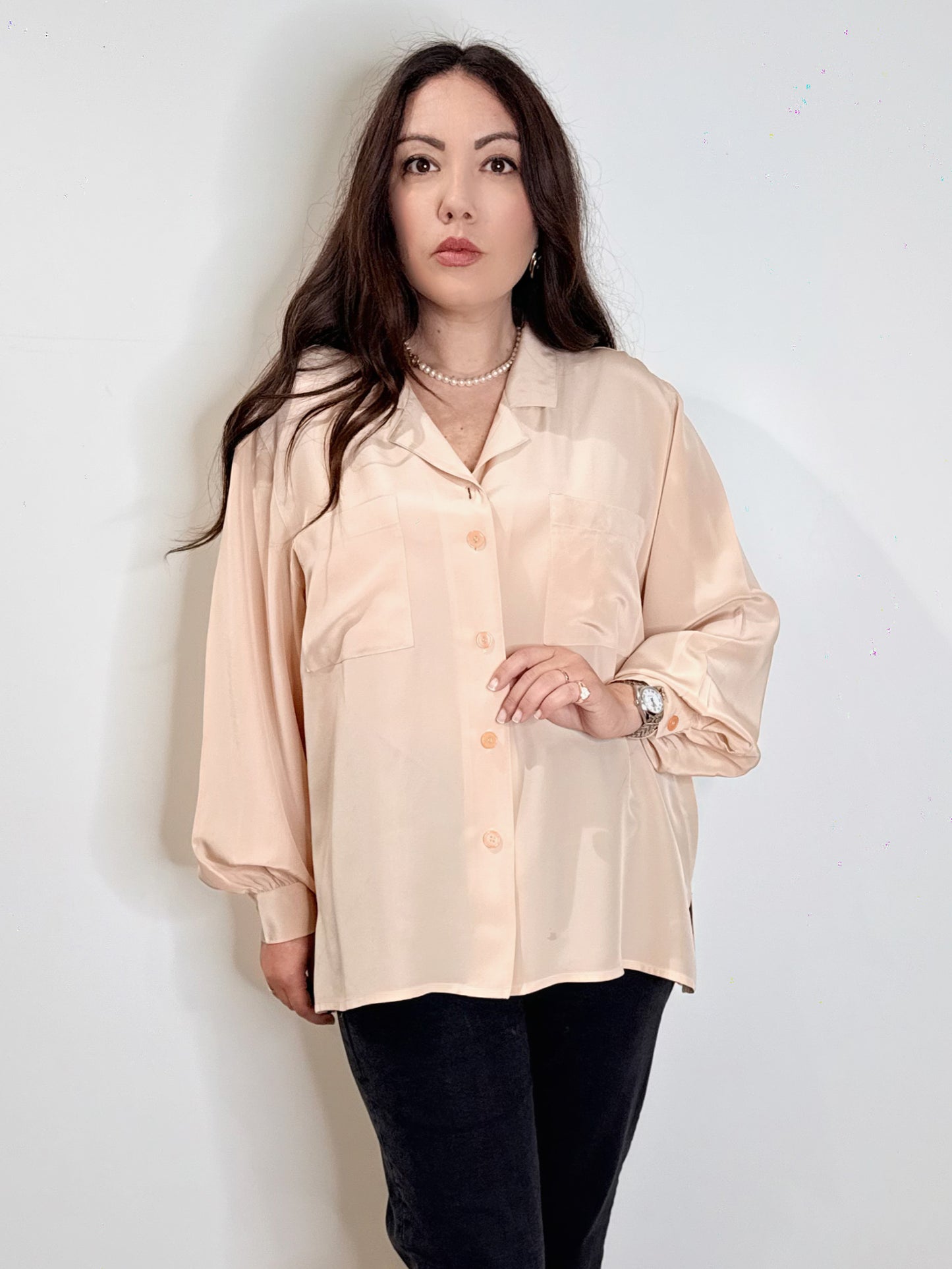 Camicia in pura seta rosa cipria