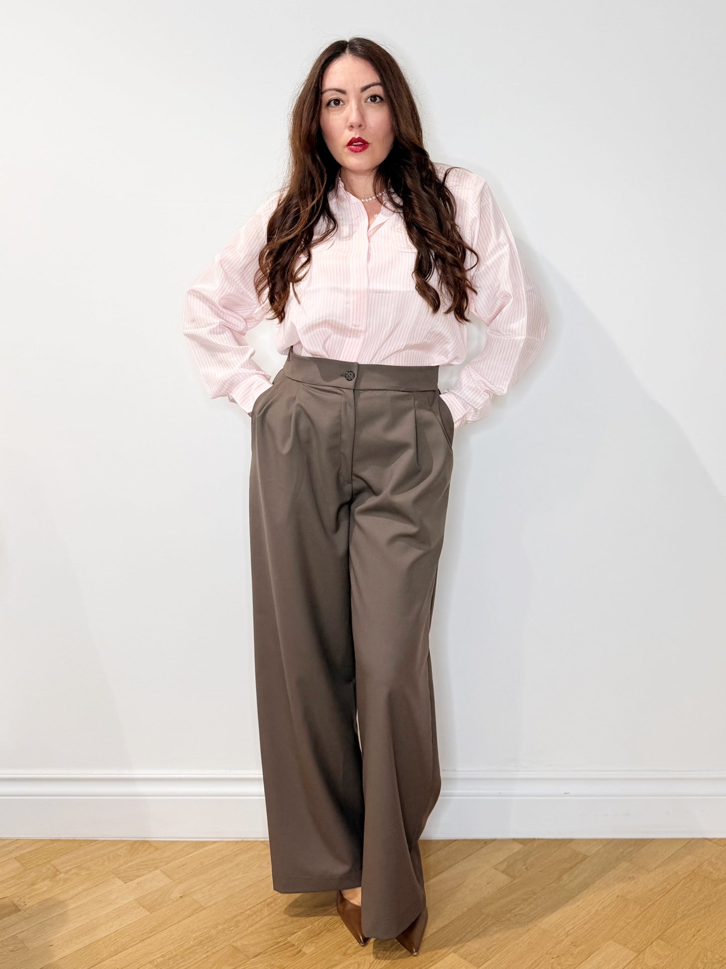 Camicia in seta a righe rosa