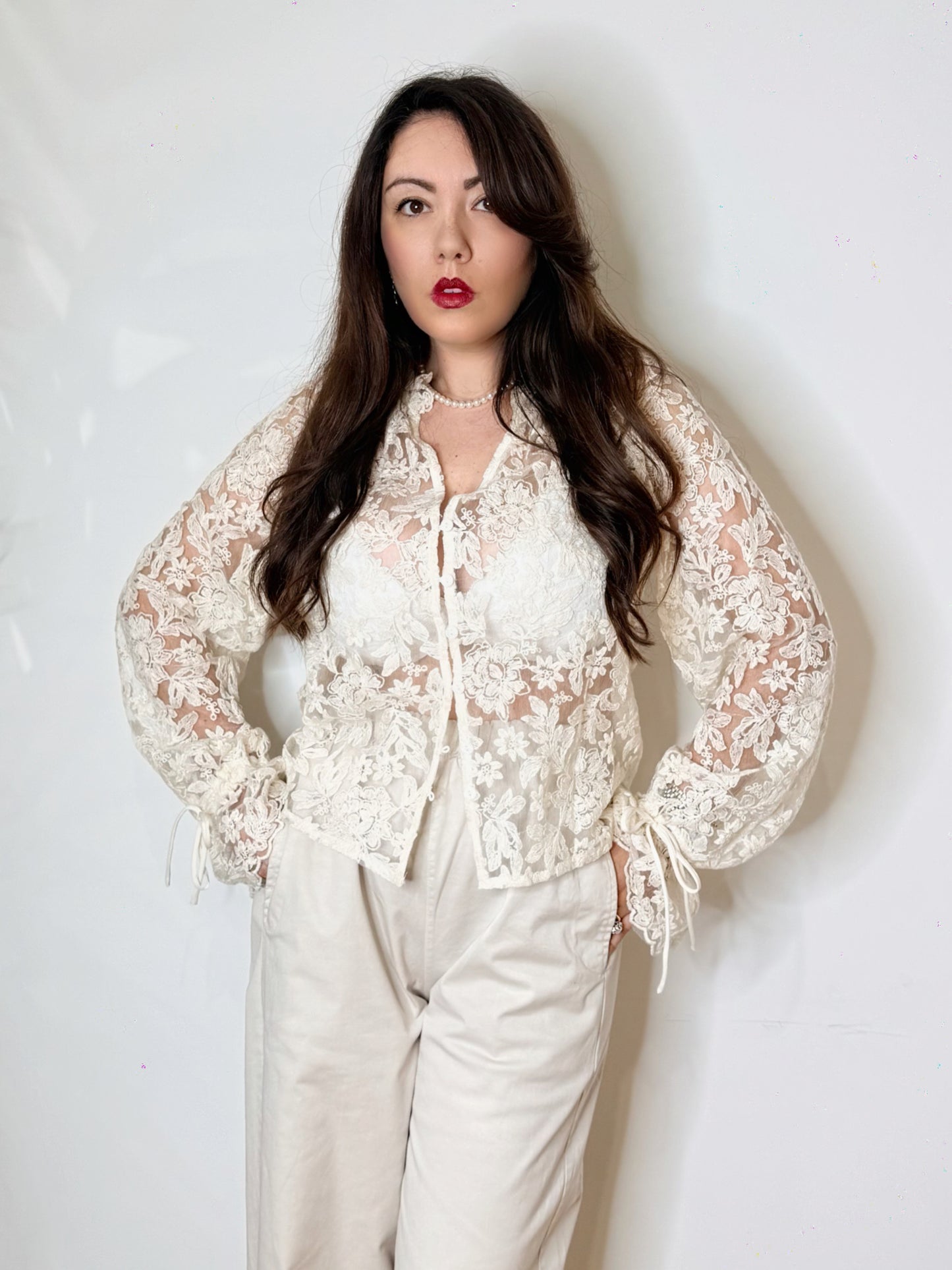 Camicia lavorata avorio