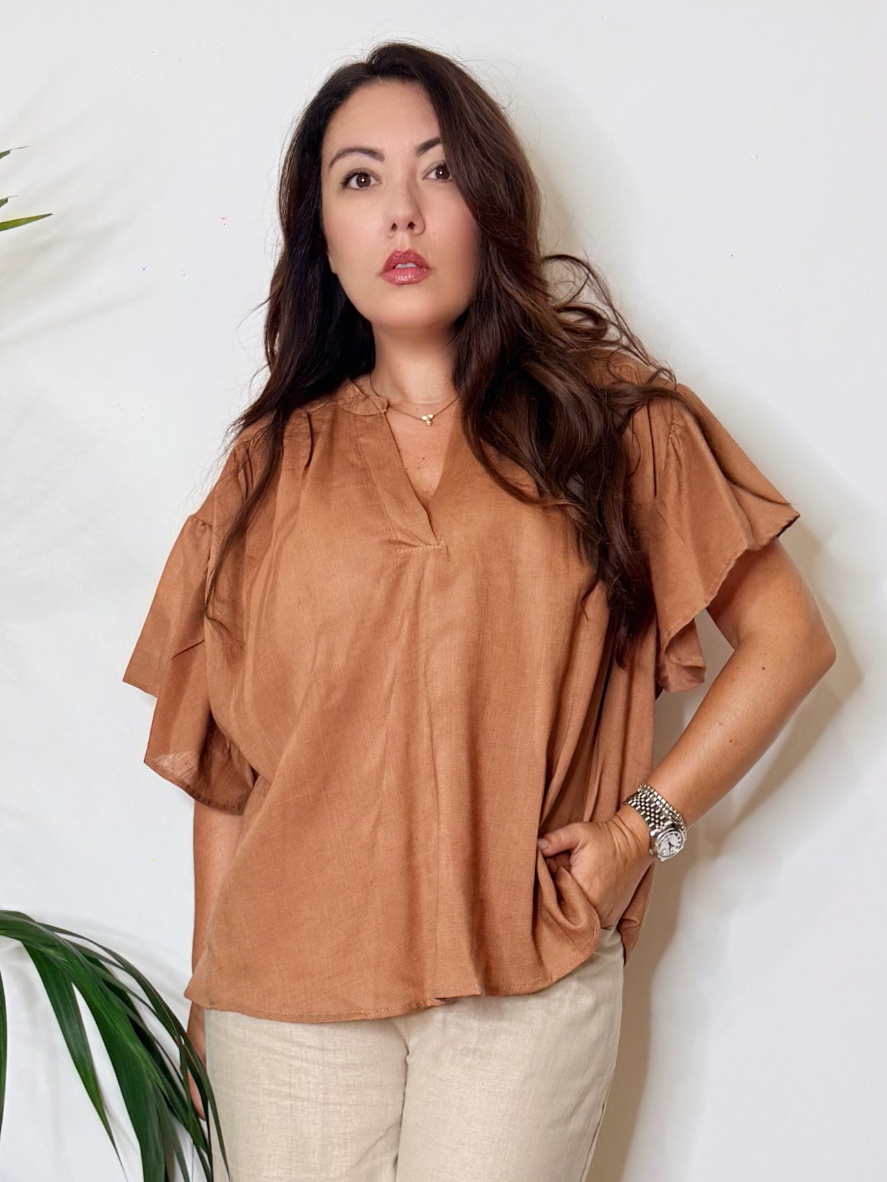 Blusa over misto lino