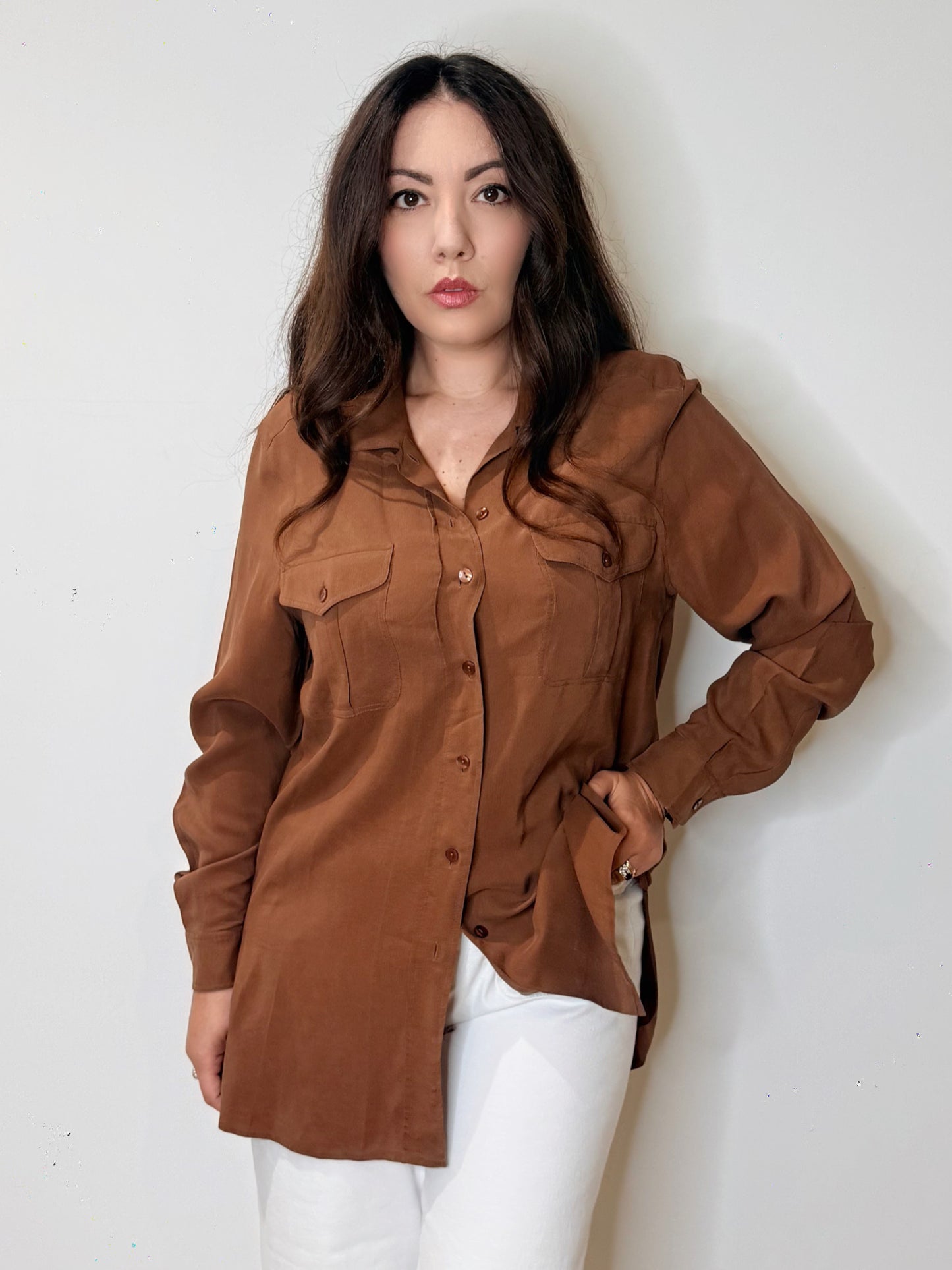 Camicia in seta cioccolato