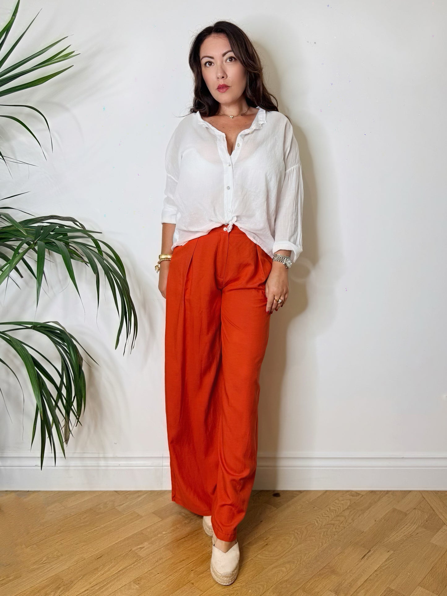 Pantaloni palazzo misto lino arancio
