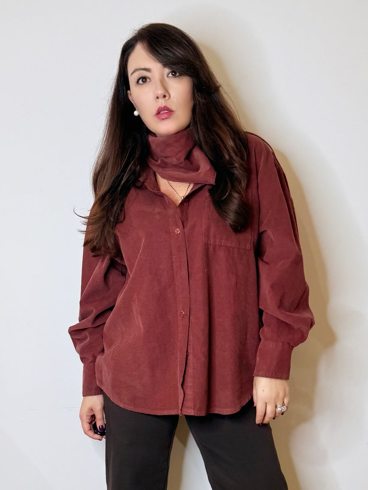 Maxi camicia in velluto con foulard