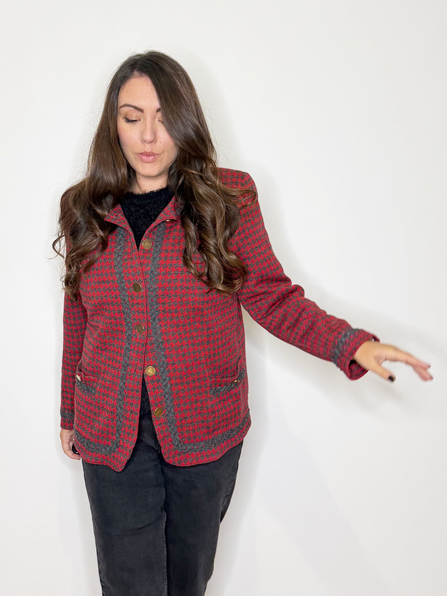 Giacca cardigan in pied de poule