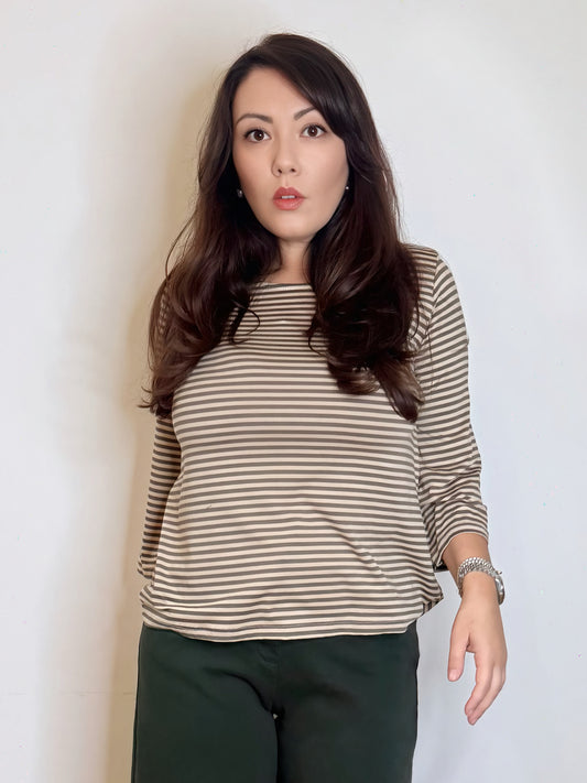 Maglia a righe verde e beige