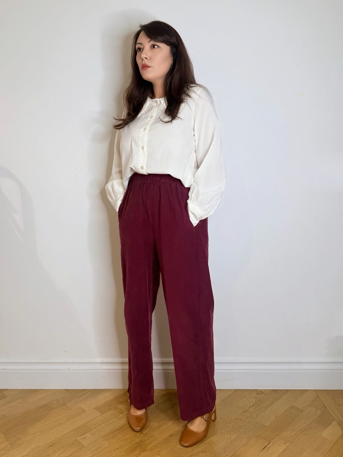 Pantalone gamba lunga in velluto Borgogna