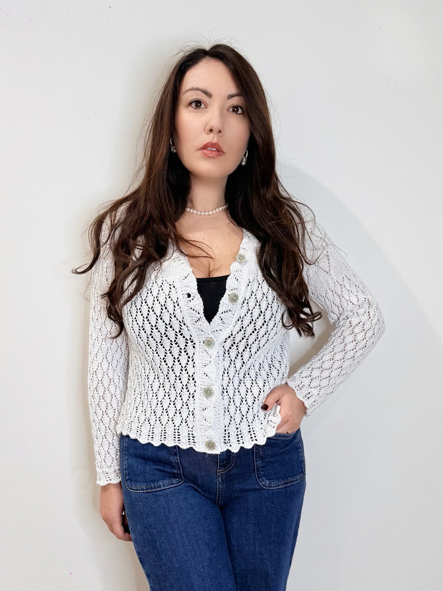 Cardigan traforato bianco
