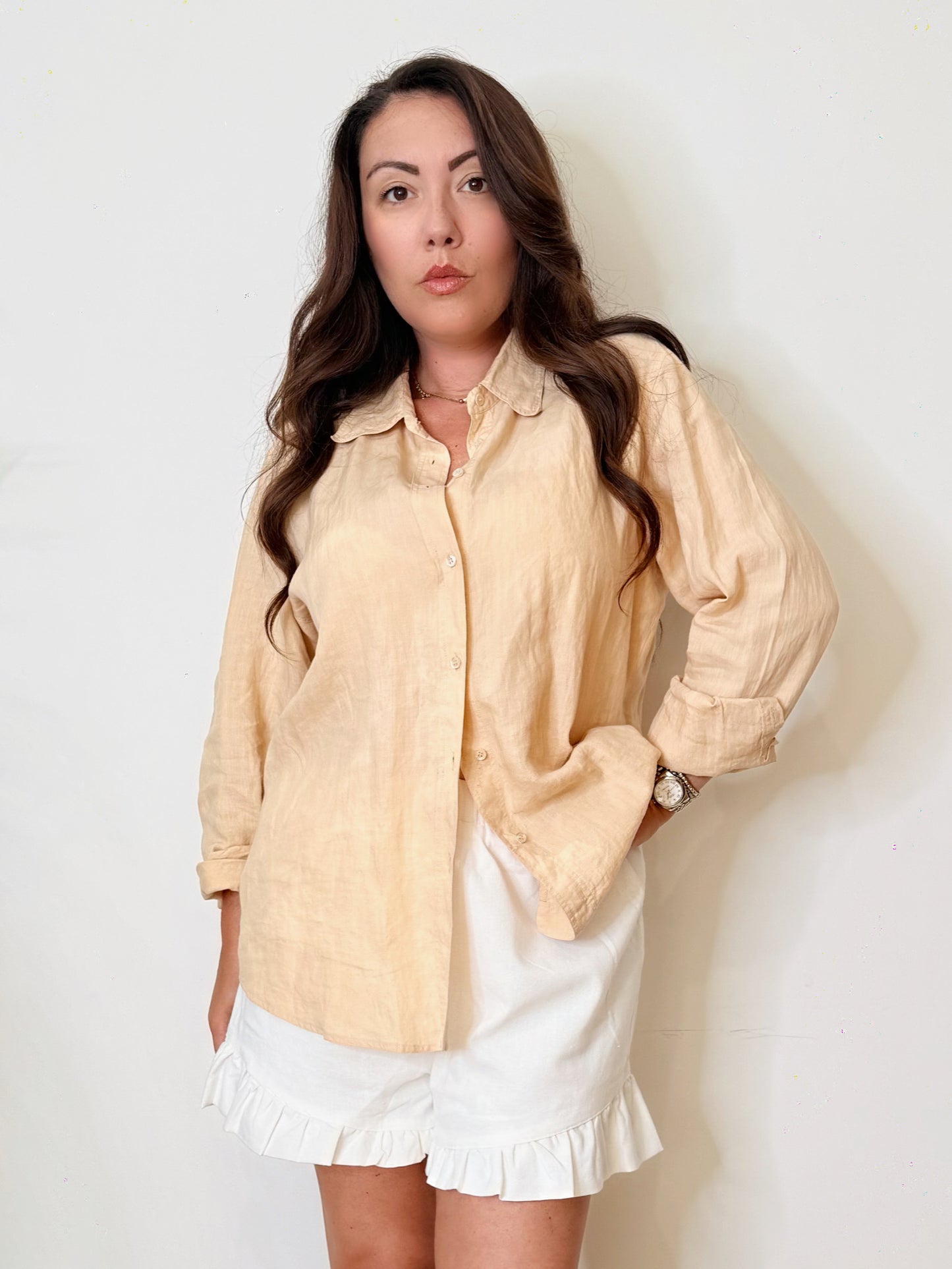Camicia Vintage albicocca 100% Lino