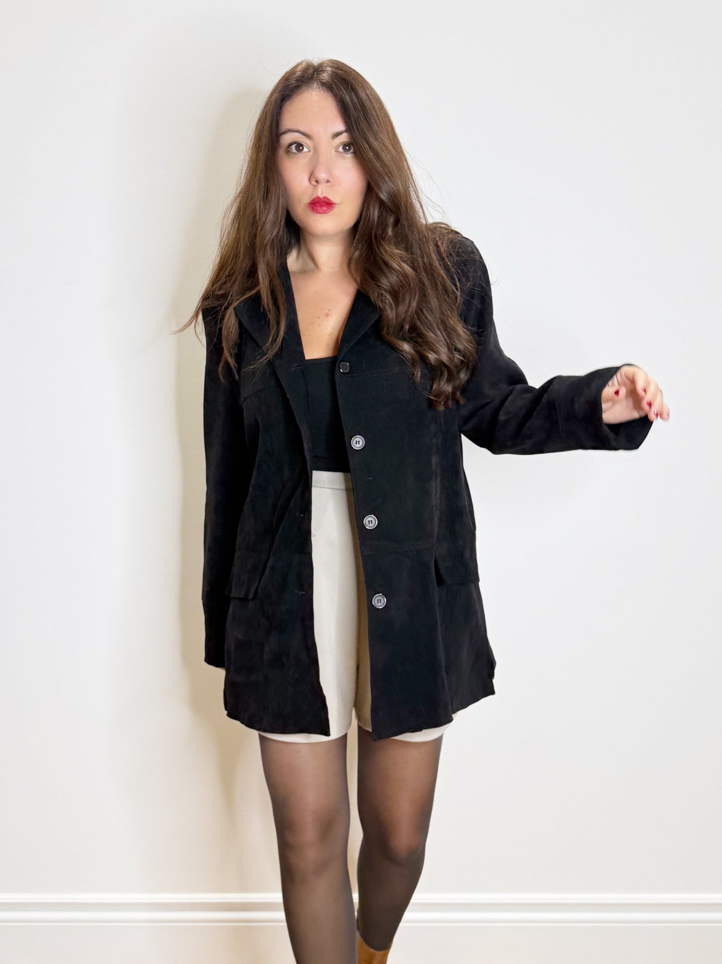 Giacca nera in simil suede