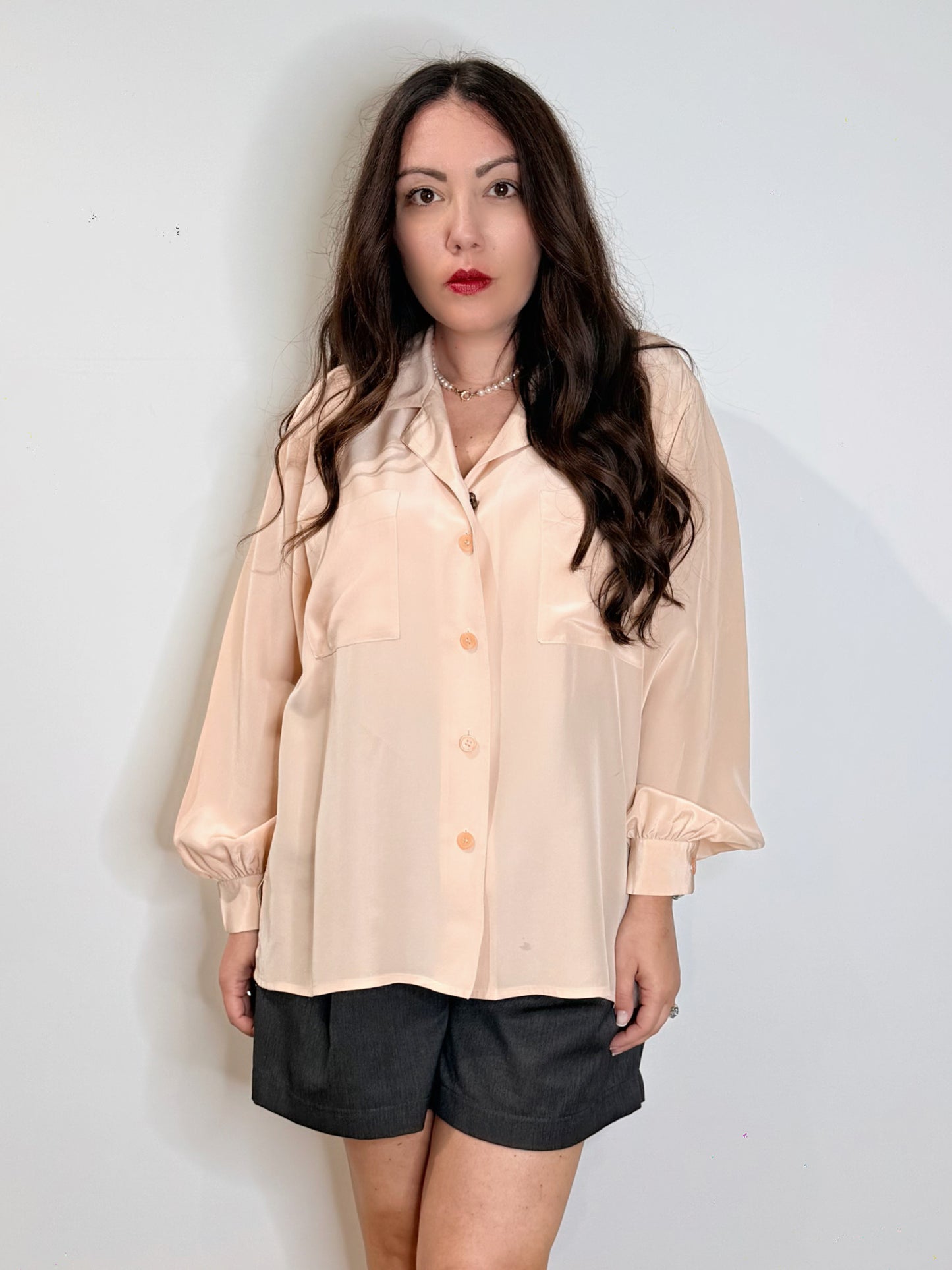 Camicia in pura seta rosa cipria