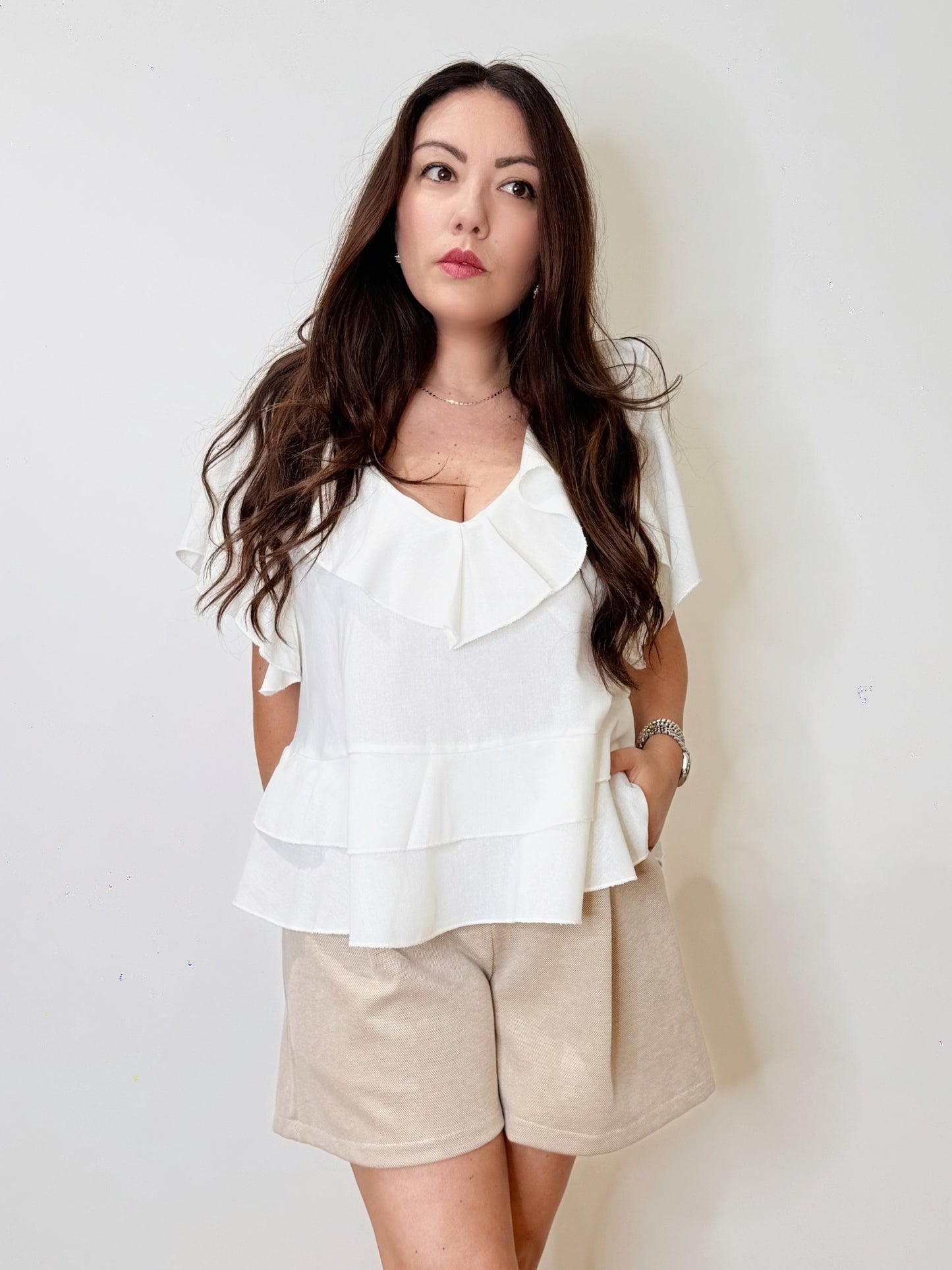 Blusa con volant 100% Lino