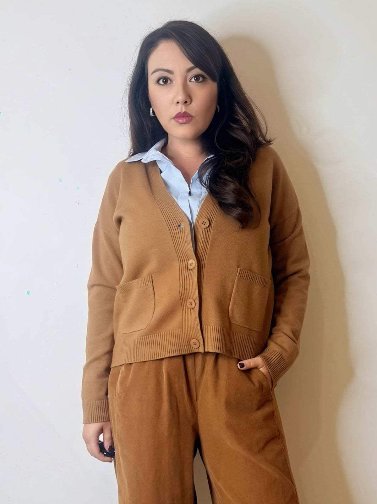 Cardigan in maglia camel
