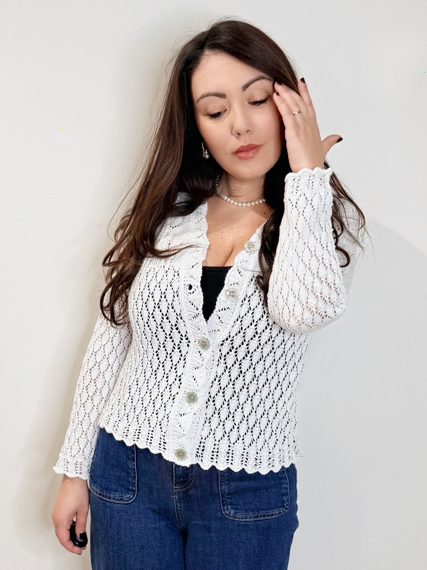 Cardigan traforato bianco