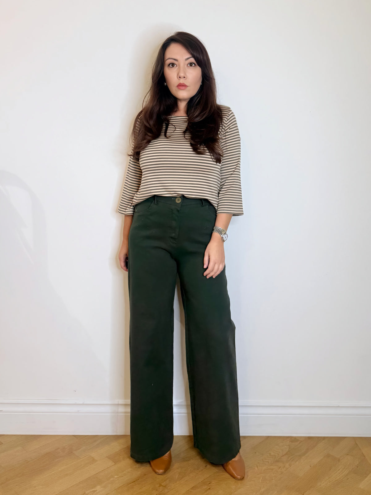 Pantalone jeans wide leg verde