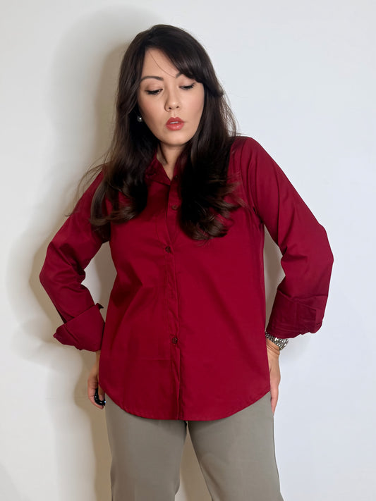 Camicia svasata in cotone ciliegia