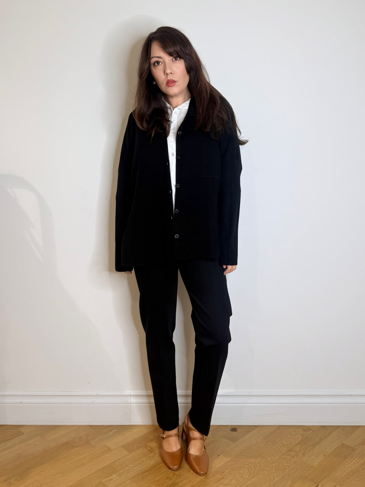 Pantalone gamba dritta in punto Milano nero