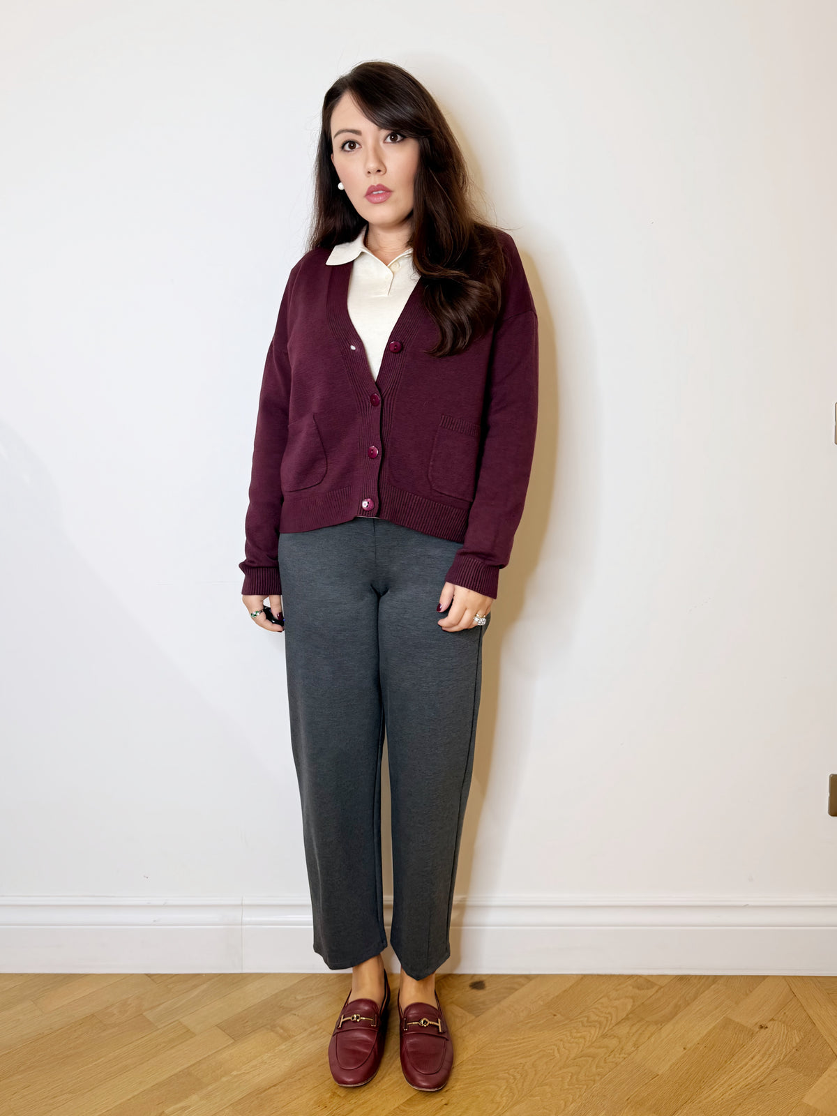 Cardigan bordeaux scollo a V