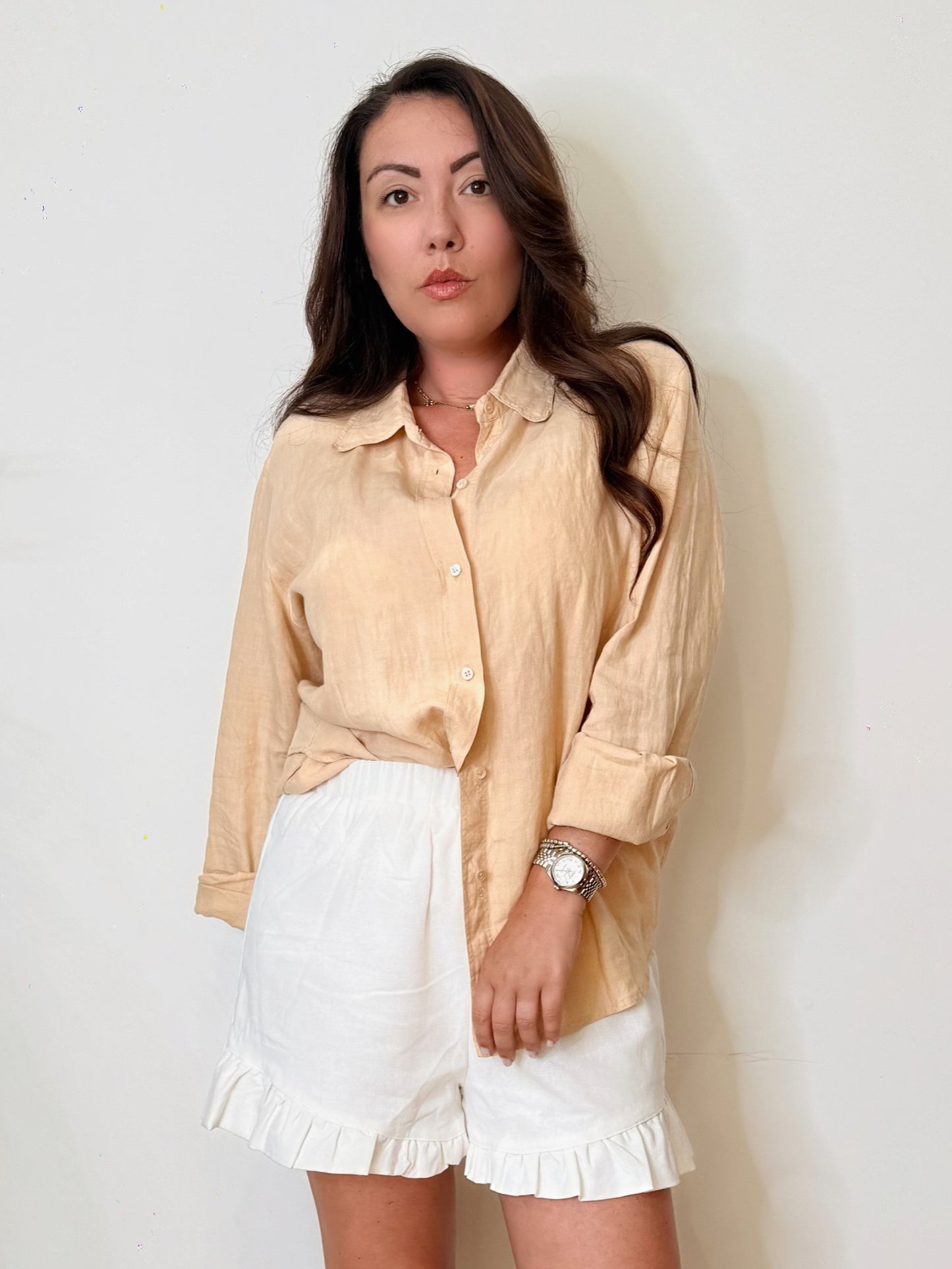 Camicia Vintage albicocca 100% Lino