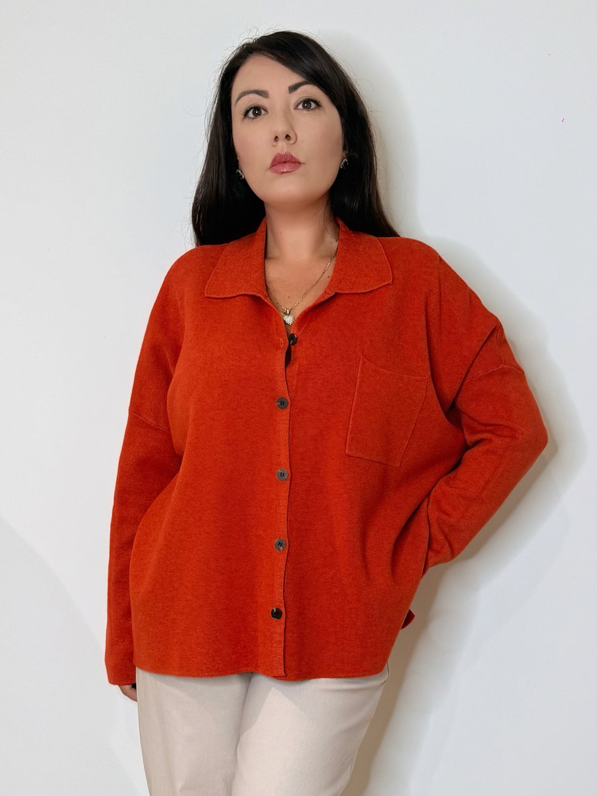 Camicia over in maglia arancio