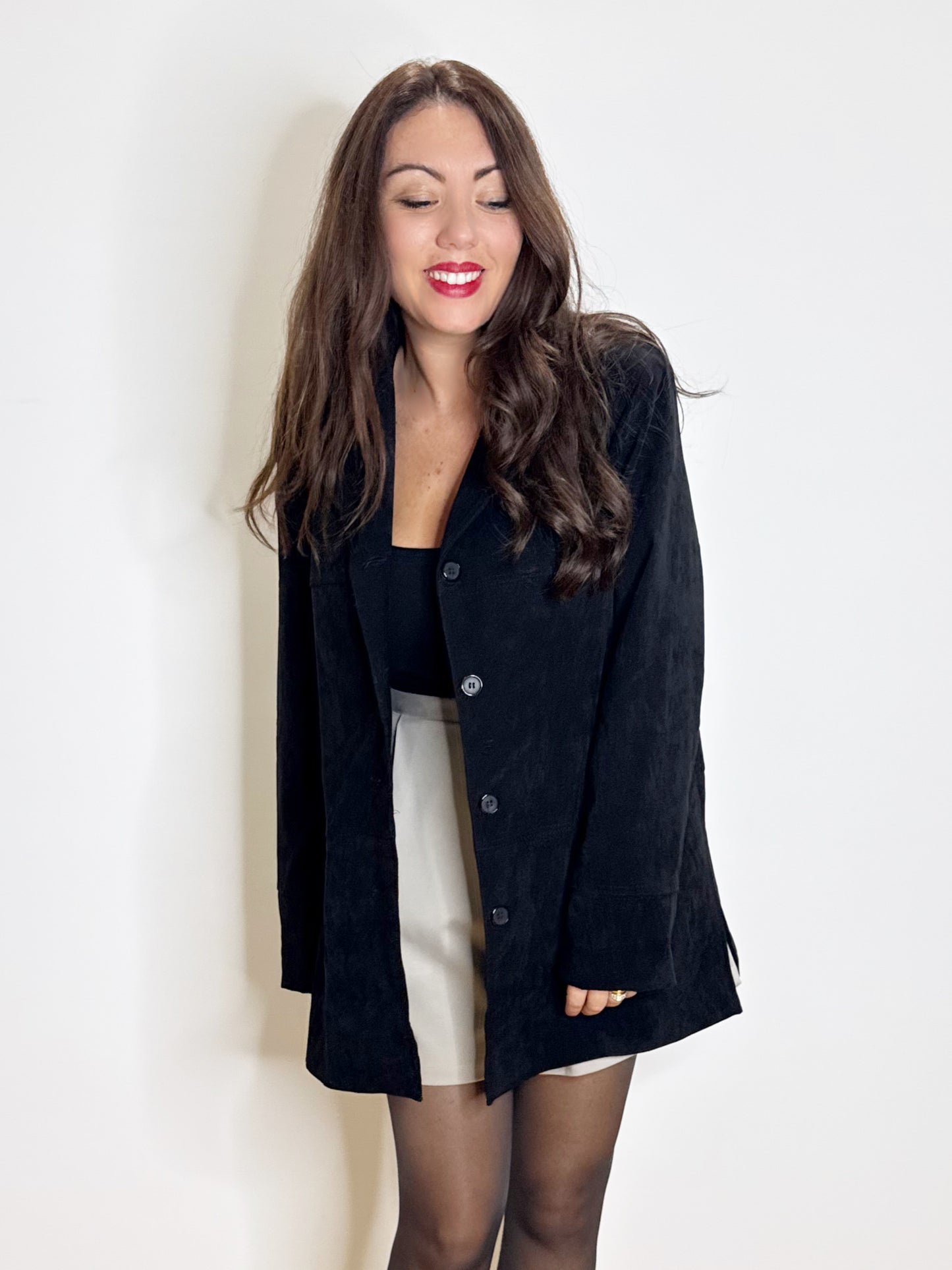 Giacca nera in simil suede