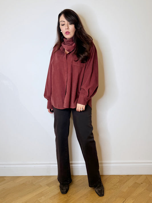 Maxi camicia in velluto con foulard