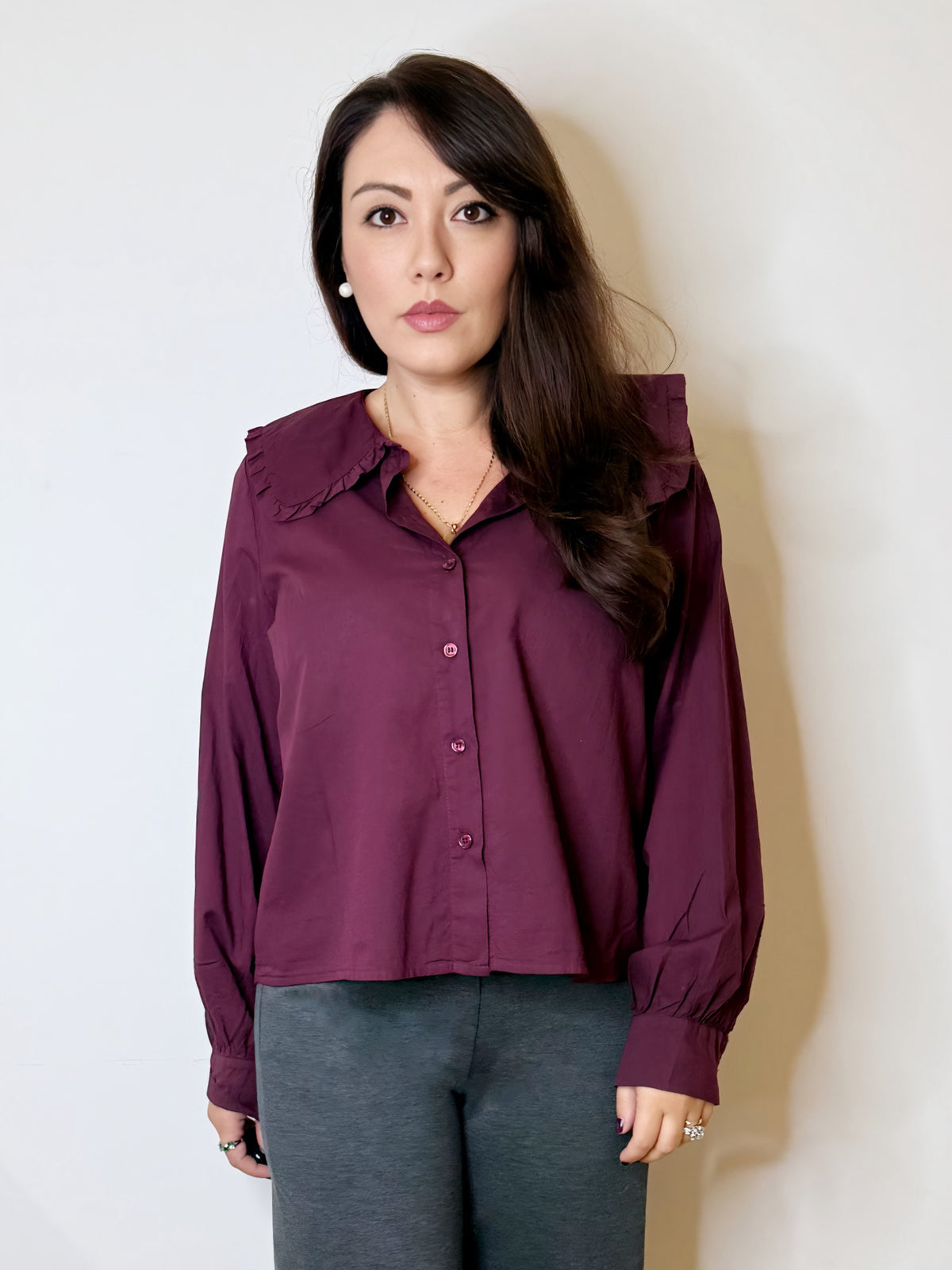 Camicia burgundy collo bon ton