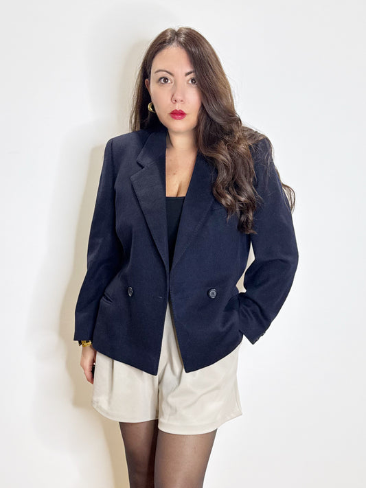 Giacca corta in lana blu notte