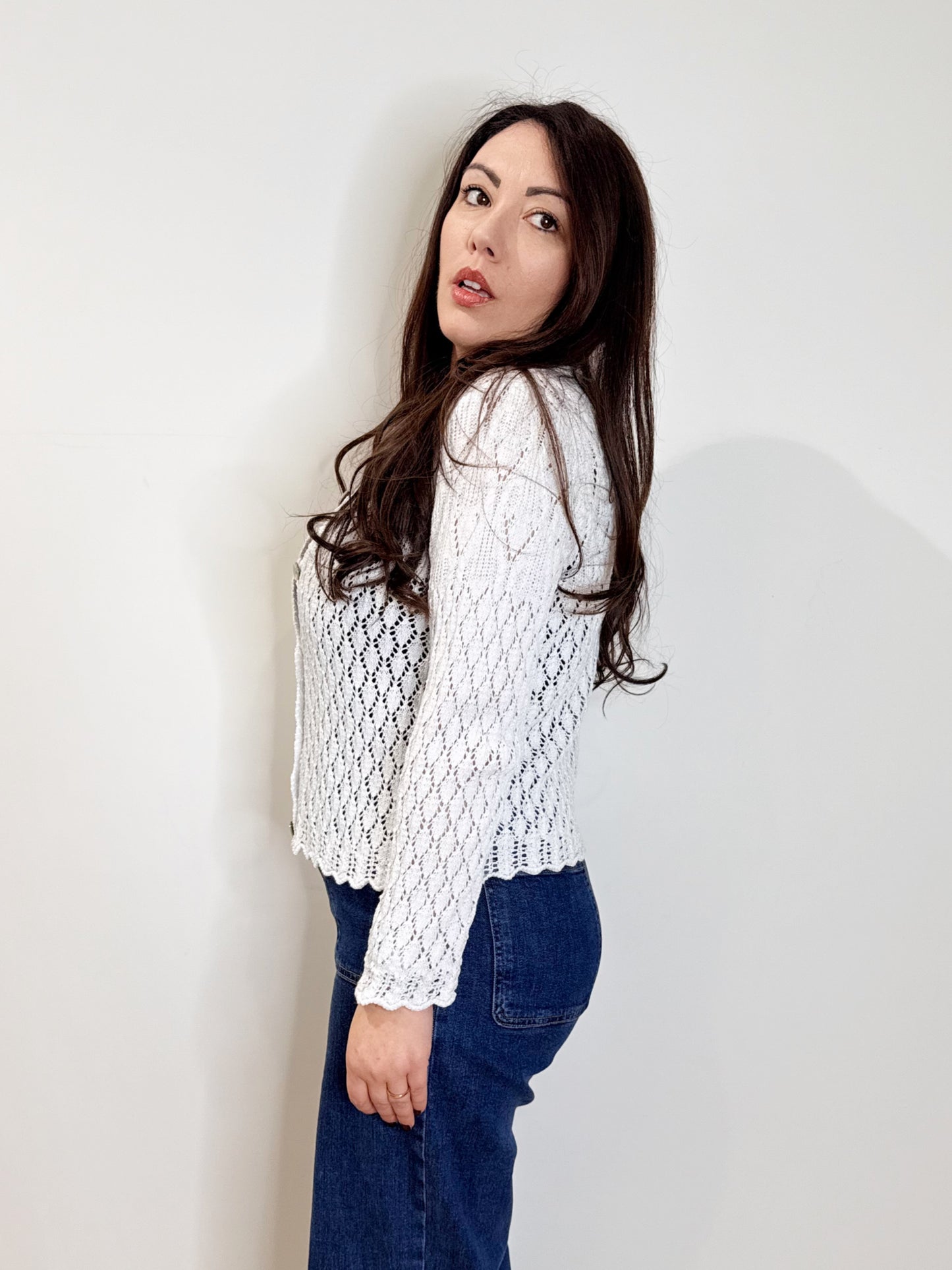 Cardigan traforato bianco