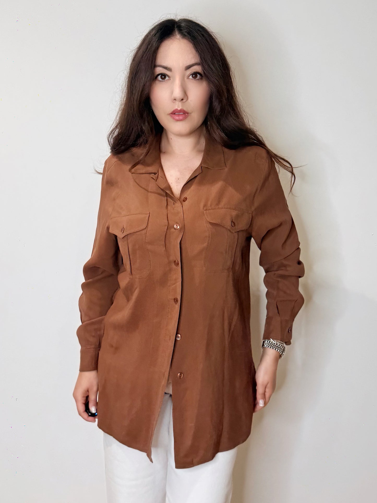 Camicia in seta cioccolato
