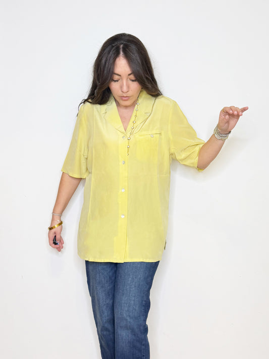 Camicia in seta giallo pastello