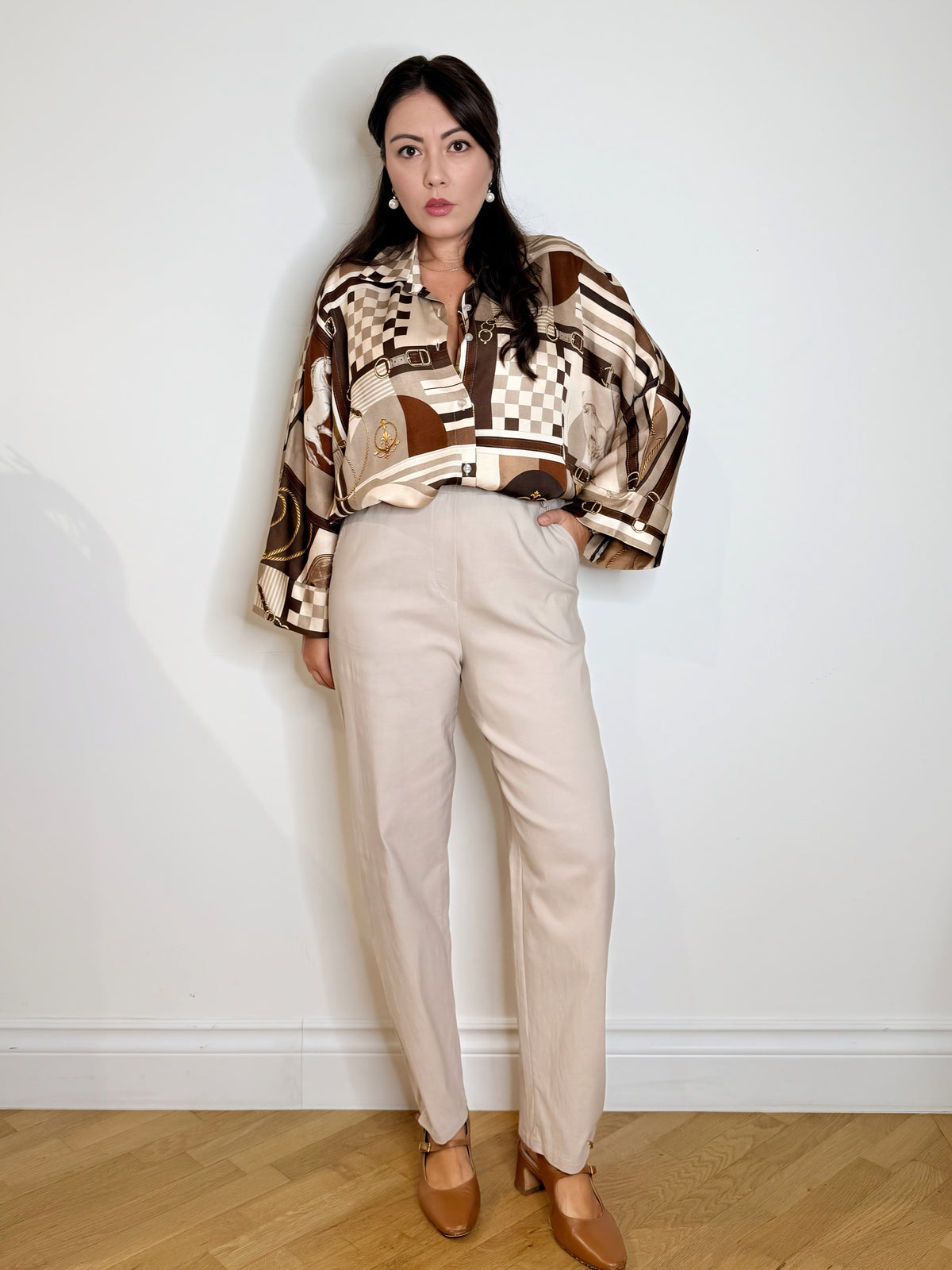 Camicia satinata stampa cavalli