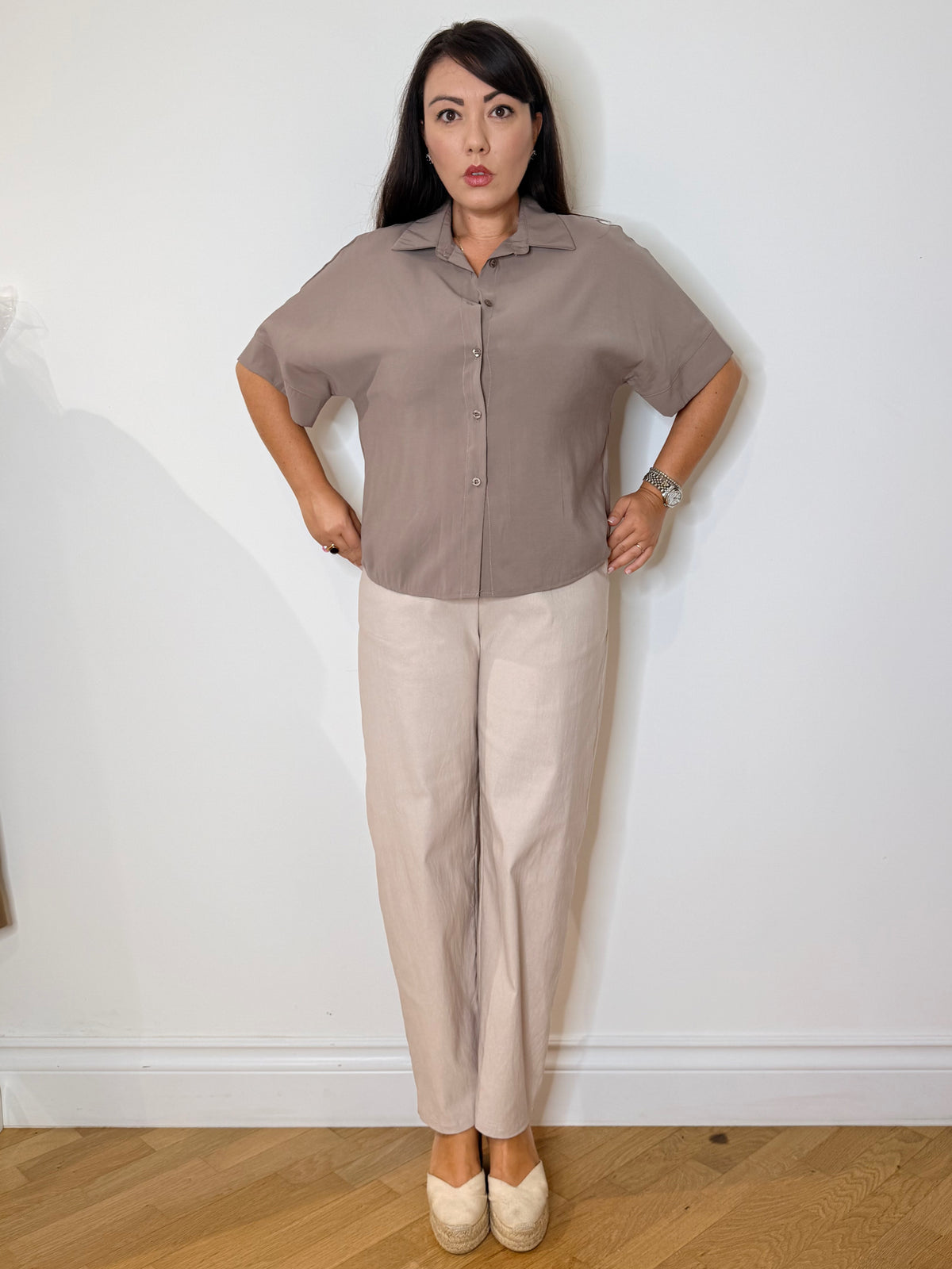 Camicia mezze maniche tortora