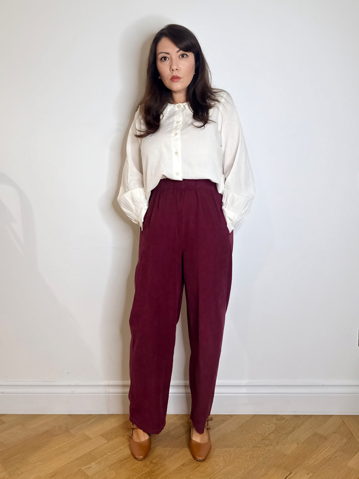 Pantalone gamba lunga in velluto Borgogna