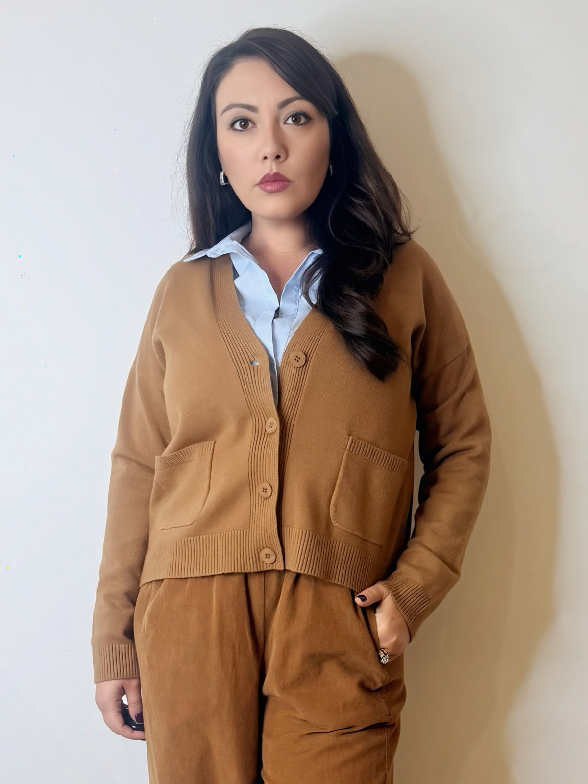 Cardigan in maglia camel