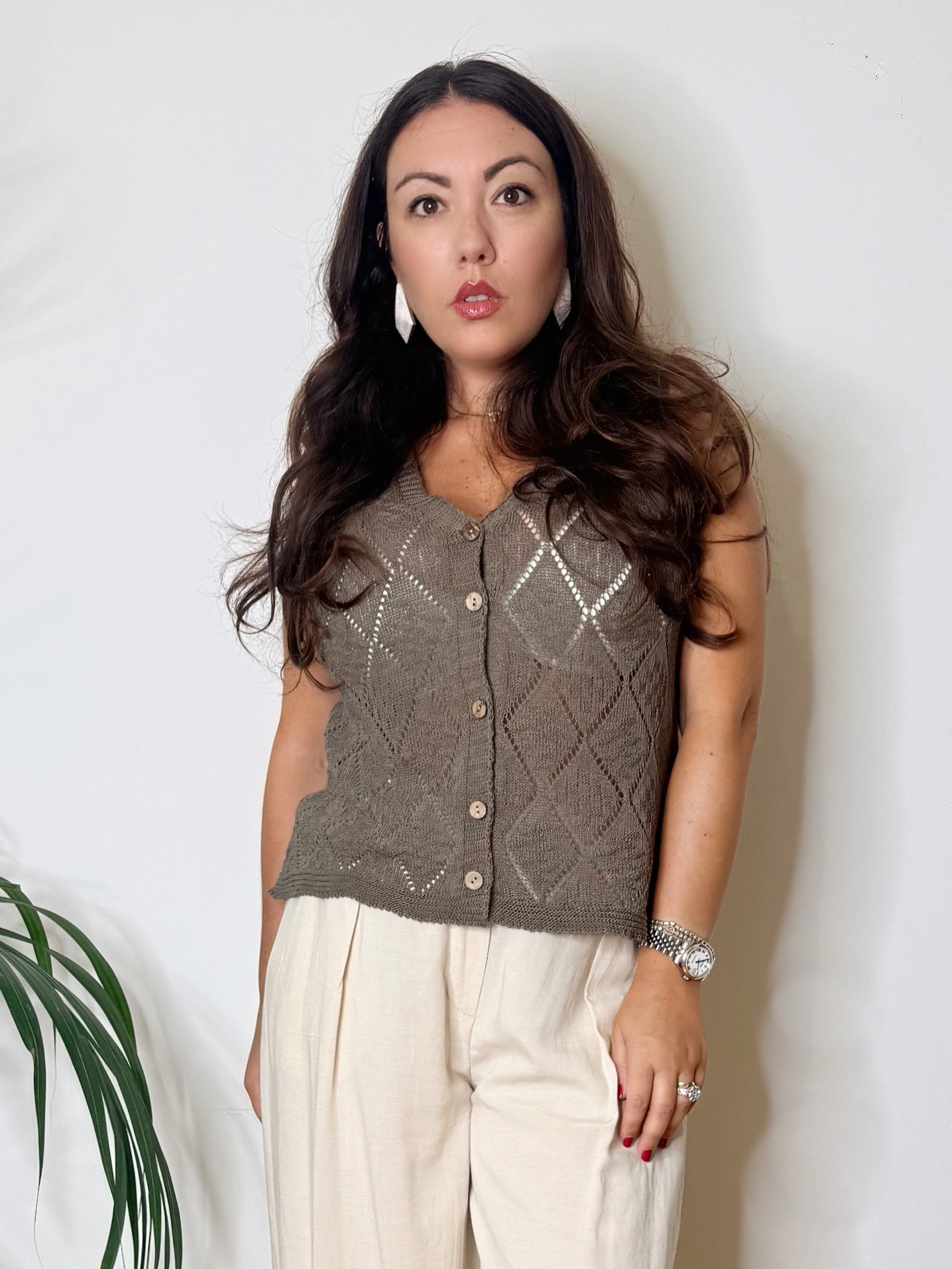 Gilet in maglia tortora