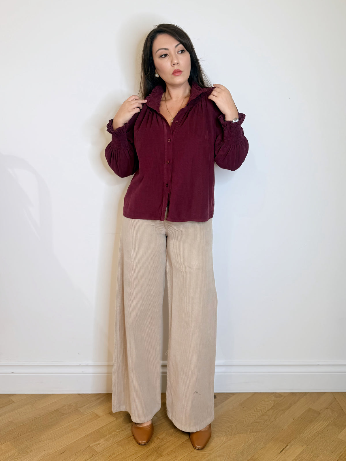 Pantalone in velluto beige