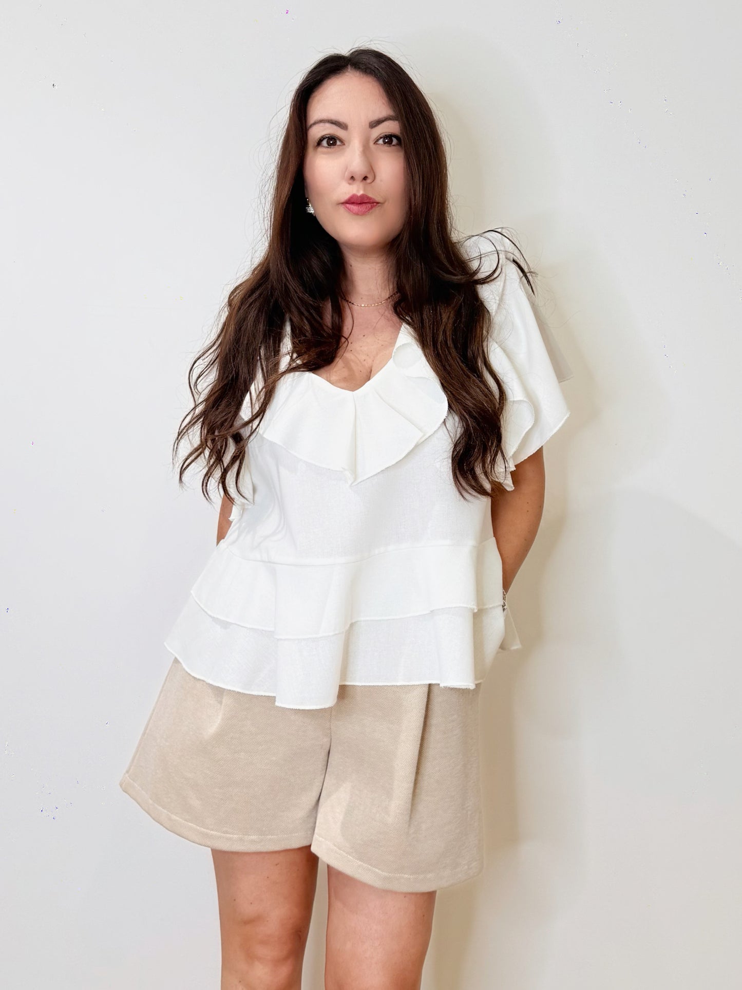Blusa con volant 100% Lino