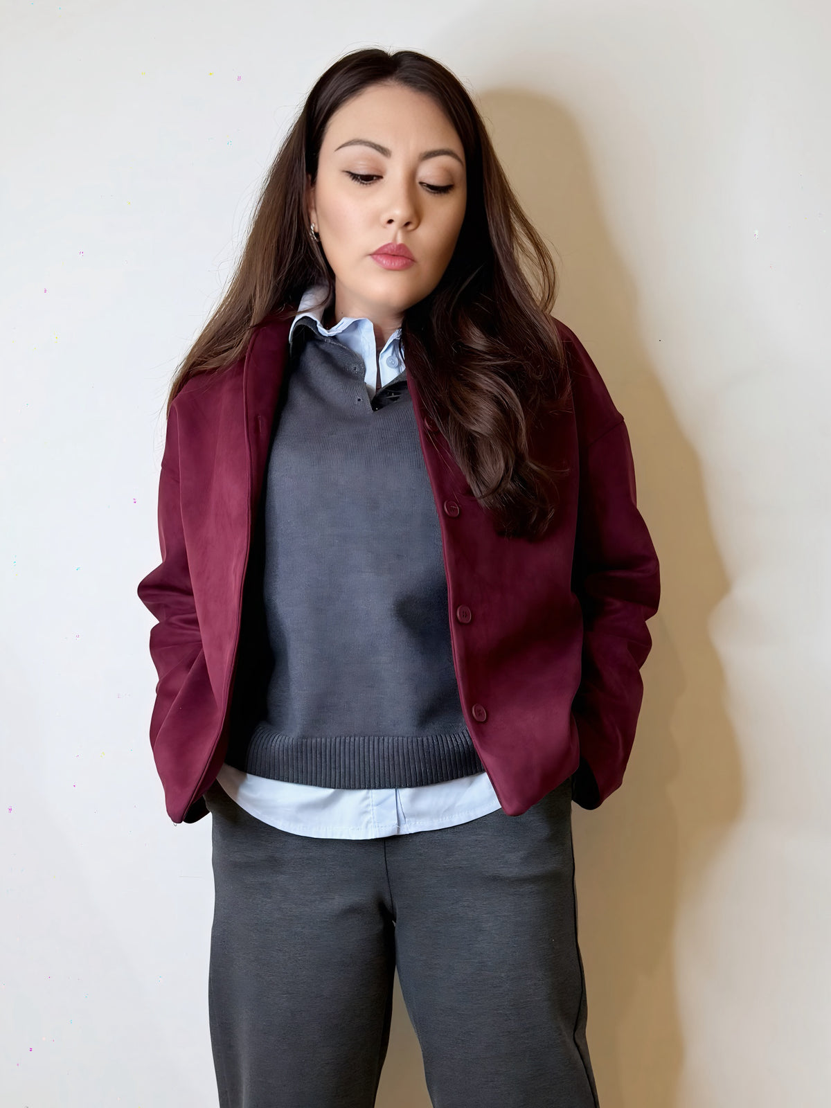 Giacca in suede bordeaux